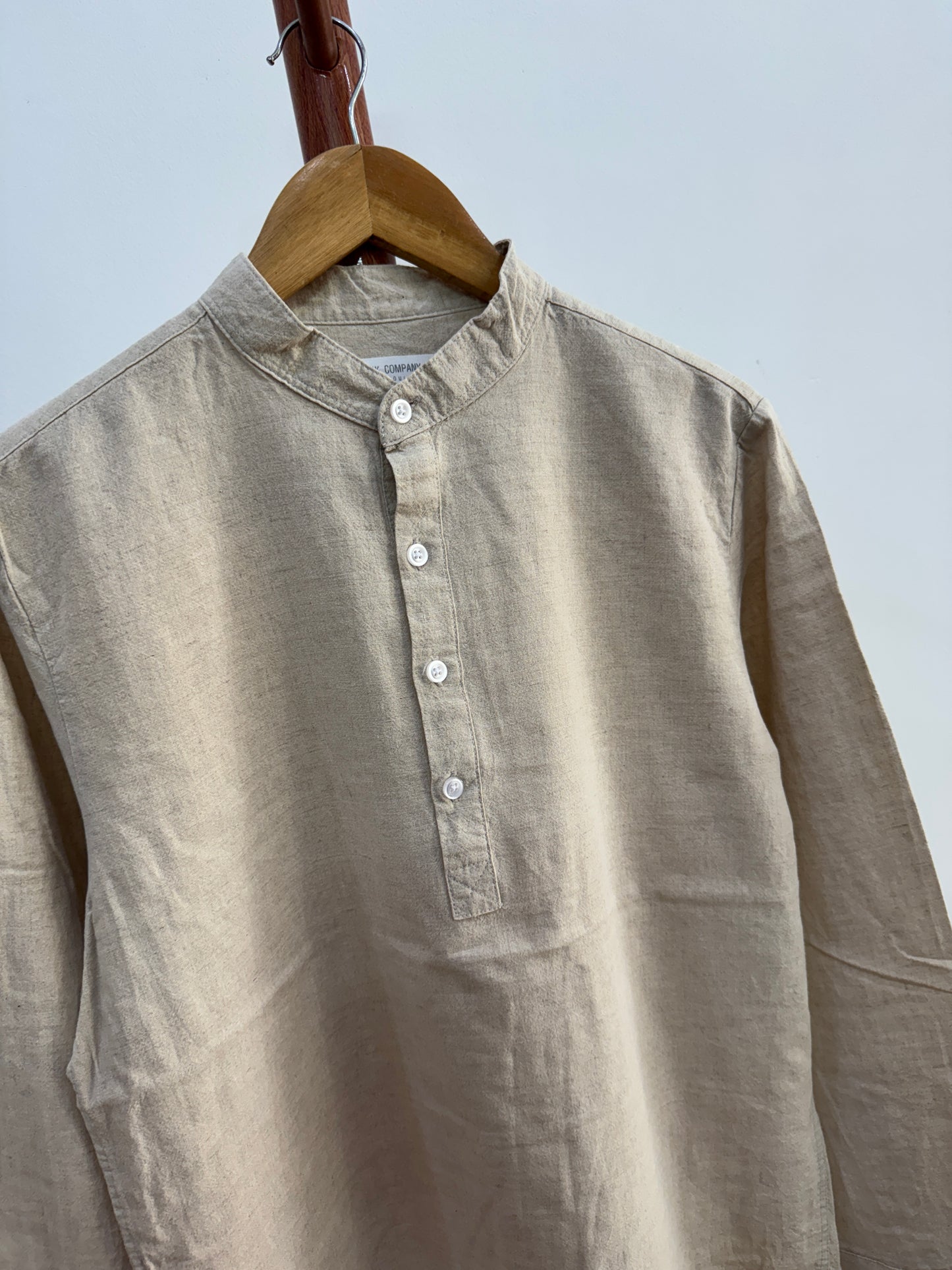 ‘YSK’ Beige Linen Mandarin Shirt