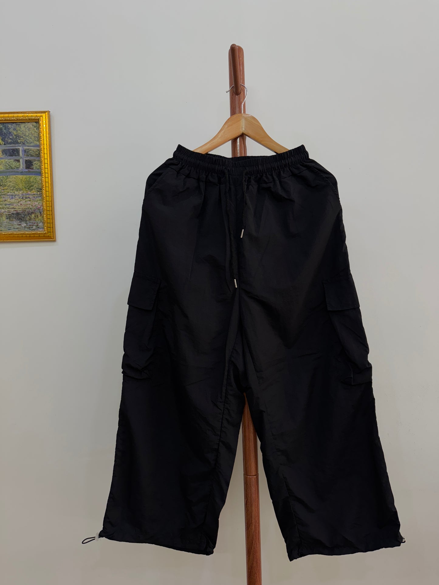 Black Baggy Parachute Pant