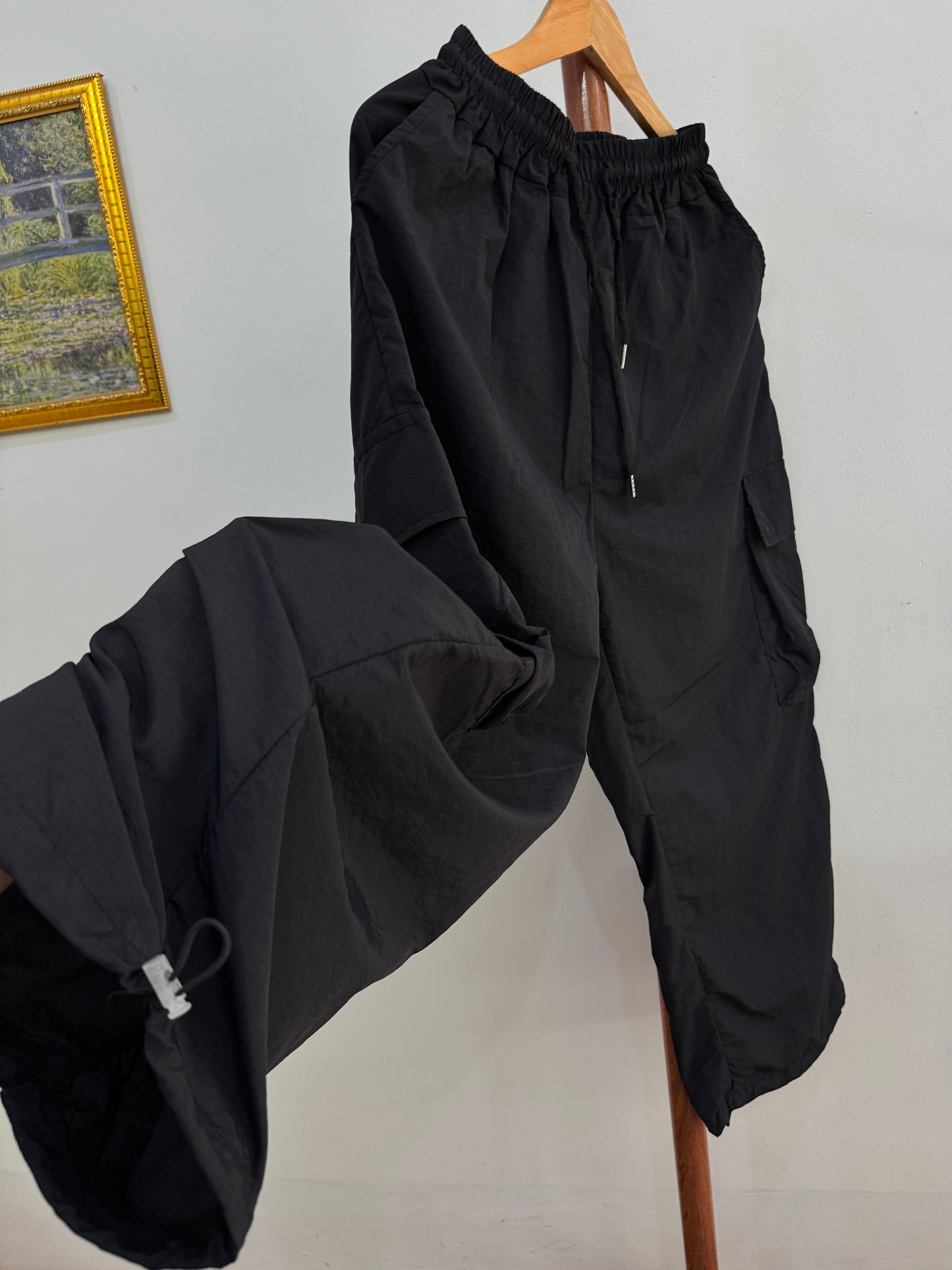 Black Baggy Parachute Pant