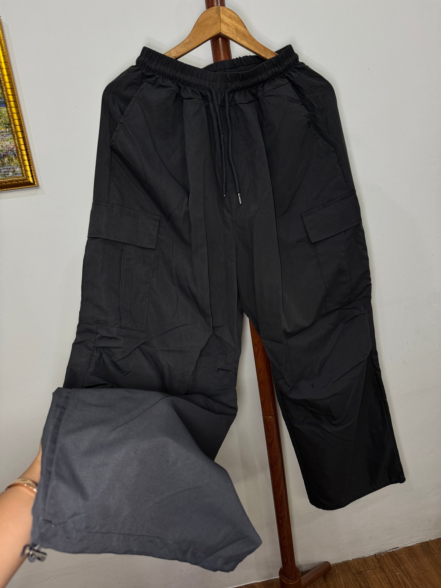 Grey Parachute Cargo Baggy Pant
