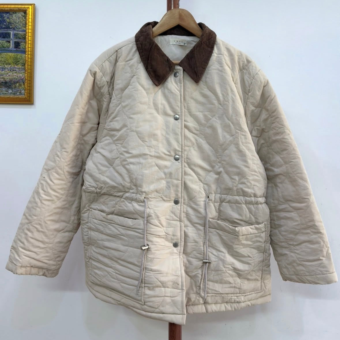 Beige Collared Quilted Jacket