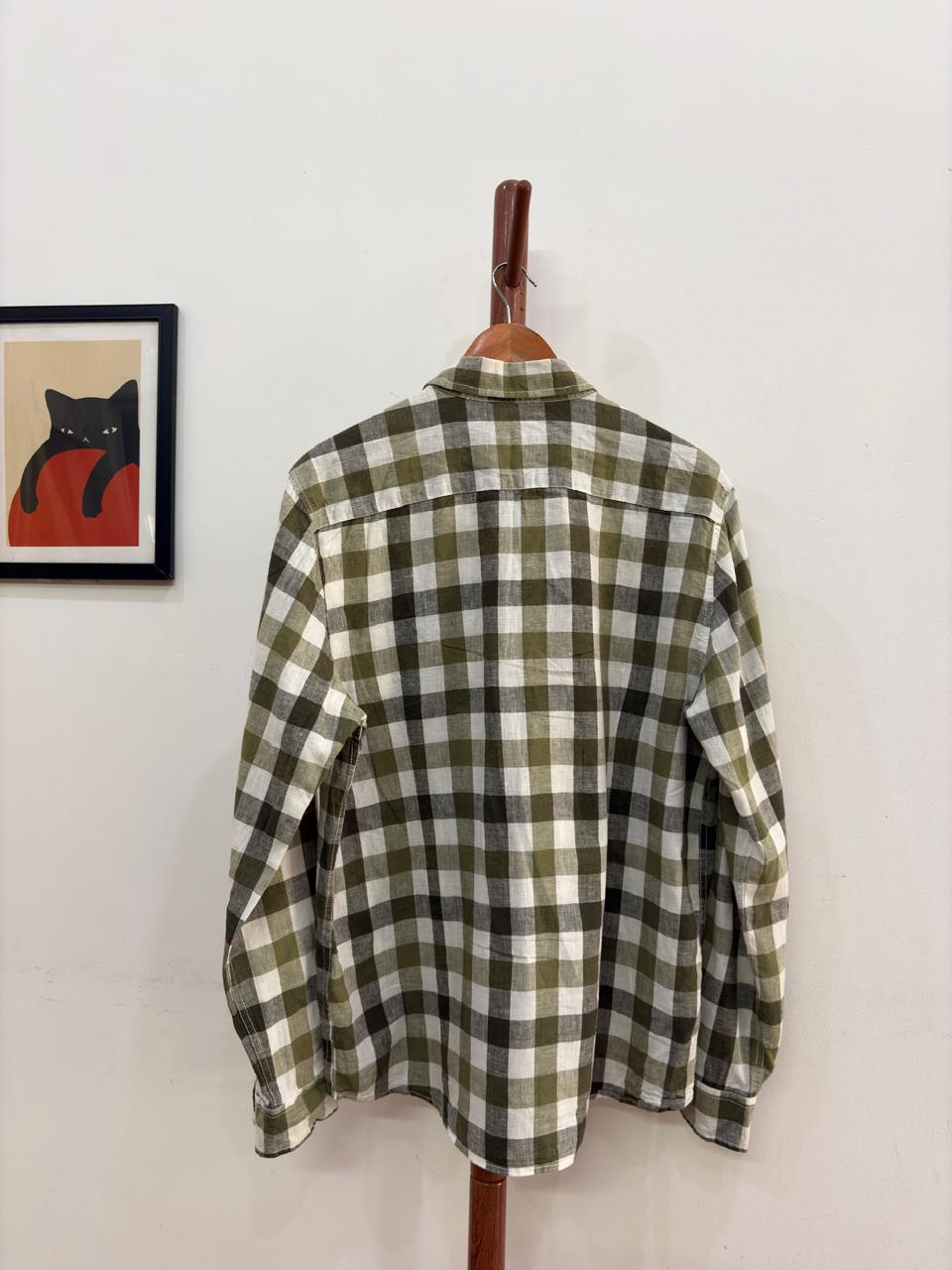 Green Checkered Linen Blend Shirt