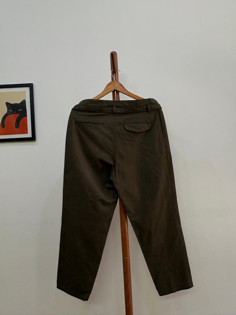 Dark Green 'RED GARMENT' Pleated Trouser with belt