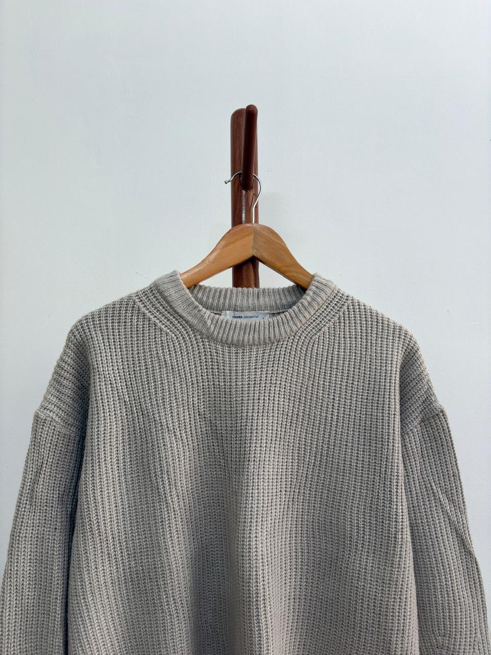 Beige Ribbed Knitted Sweater