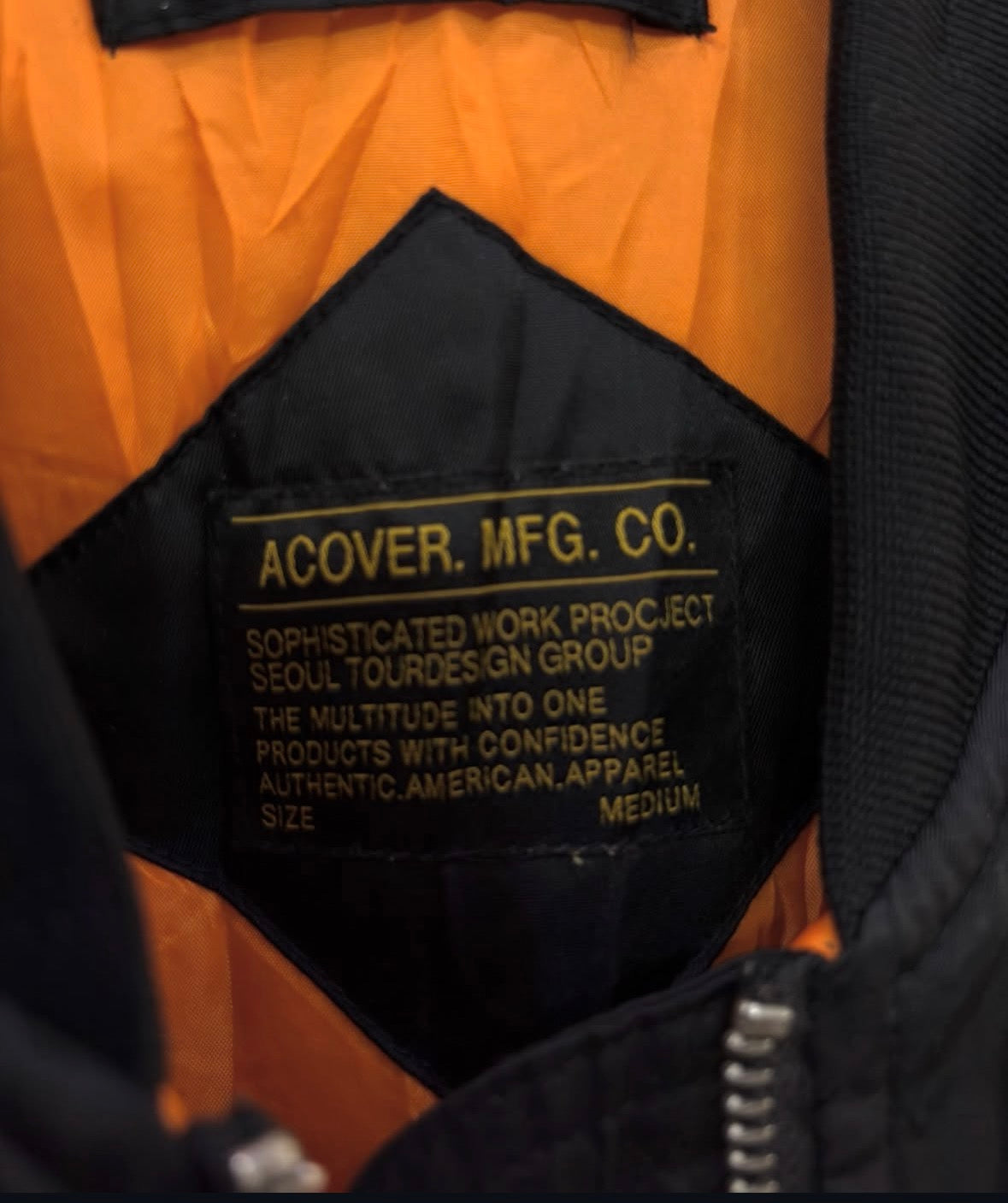 Black 'ACOVER ' MA1 Thick Oversize Jacket