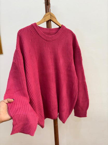 Pink Thick Ribbed Knitted Sweater