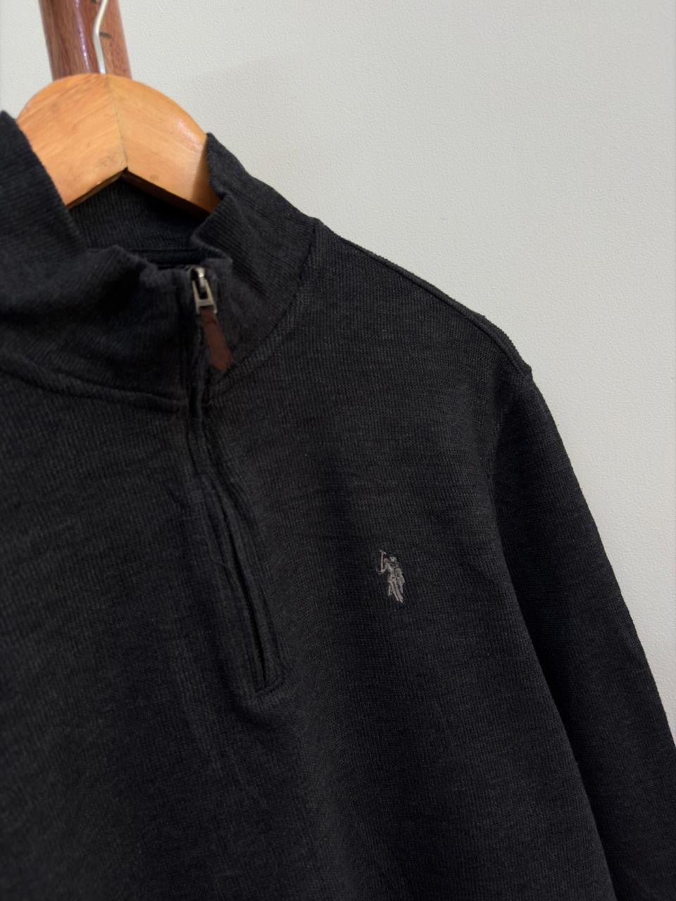 Dark Grey 'USPA' Quarterzip Sweater