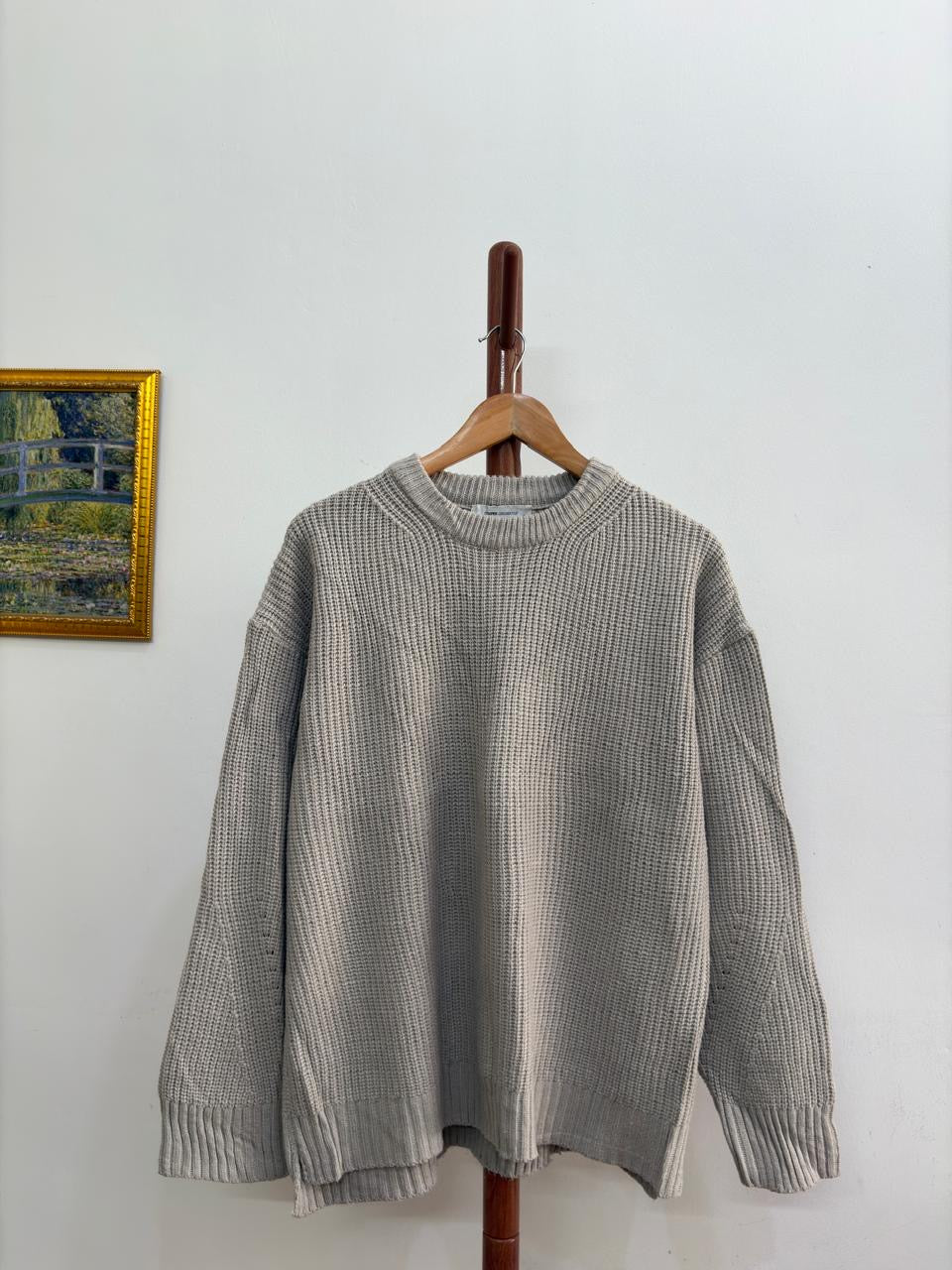 Beige Ribbed Knitted Sweater