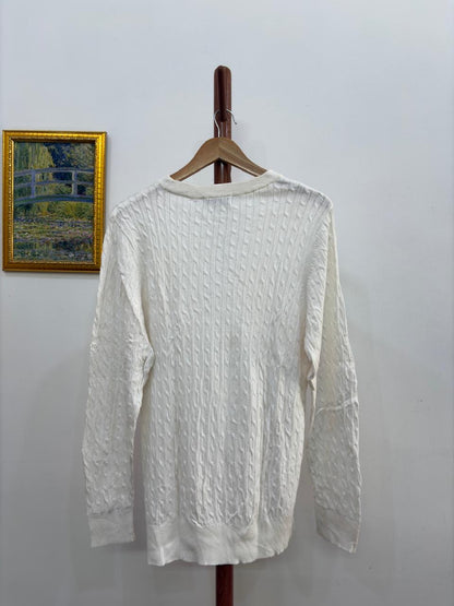 White 'USPA' Cableknit Sweater