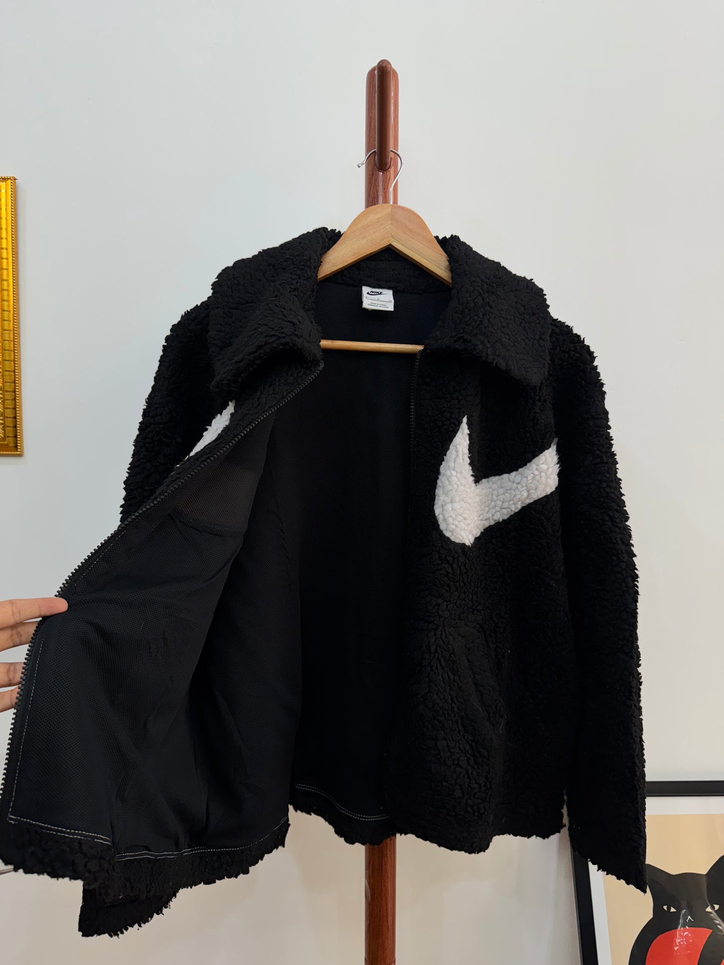 Black NIKE BIG SWOOSH SHERPA JACKET