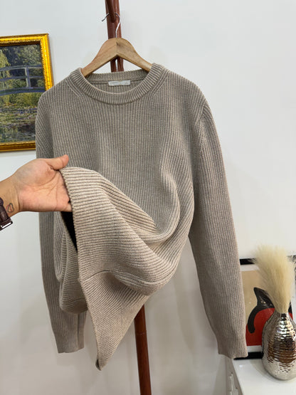 Nude Brown Thick Ribbed Knitted Sweater