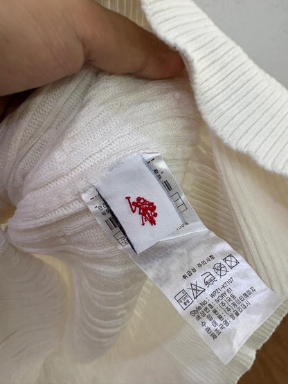 White 'USPA' Cableknit Sweater