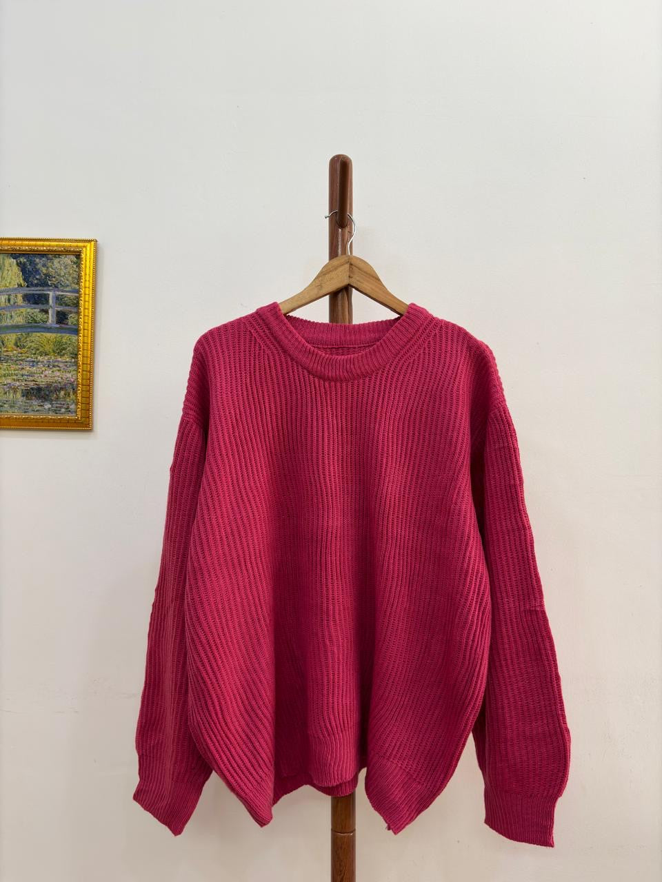 Pink Thick Ribbed Knitted Sweater