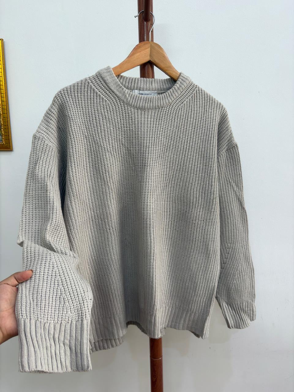 Beige Ribbed Knitted Sweater