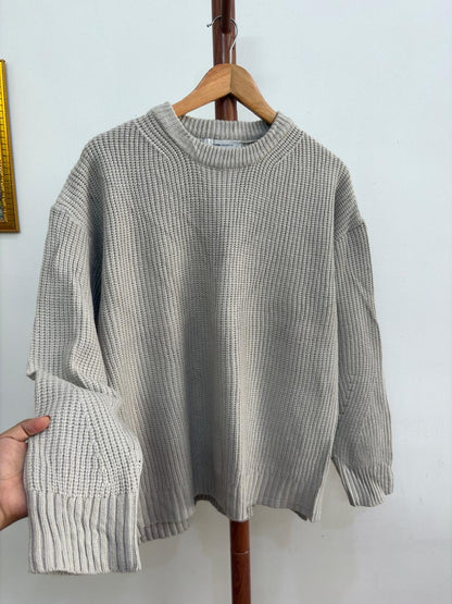 Beige Ribbed Knitted Sweater