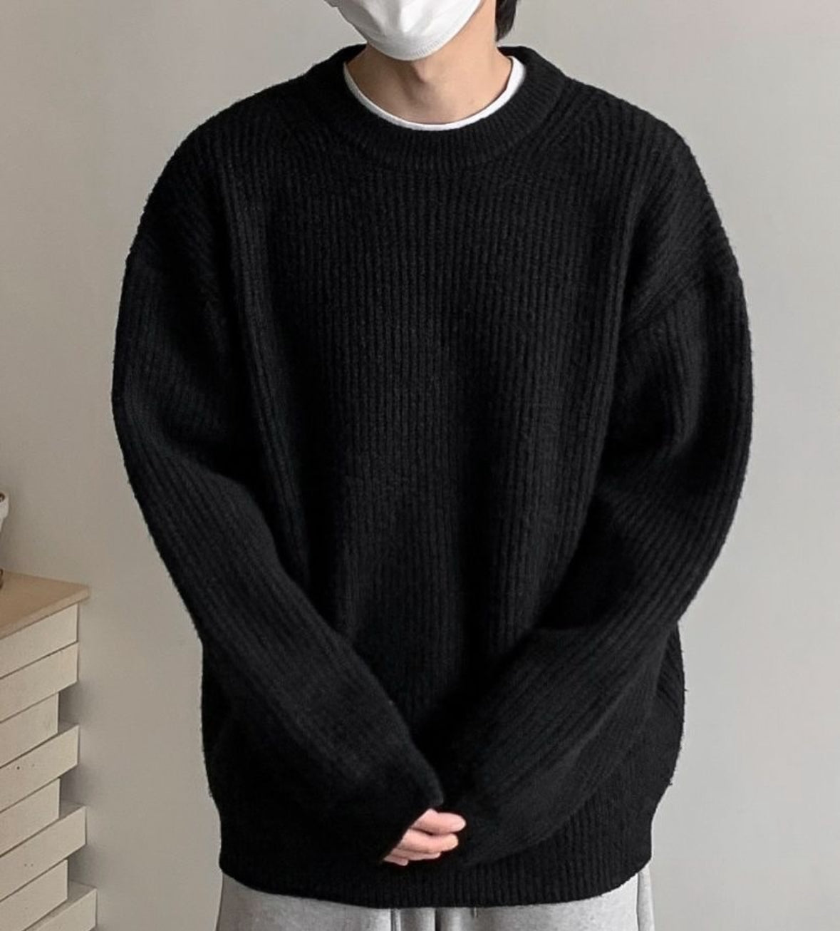 Black Thick Ribbed Knitted Sweater