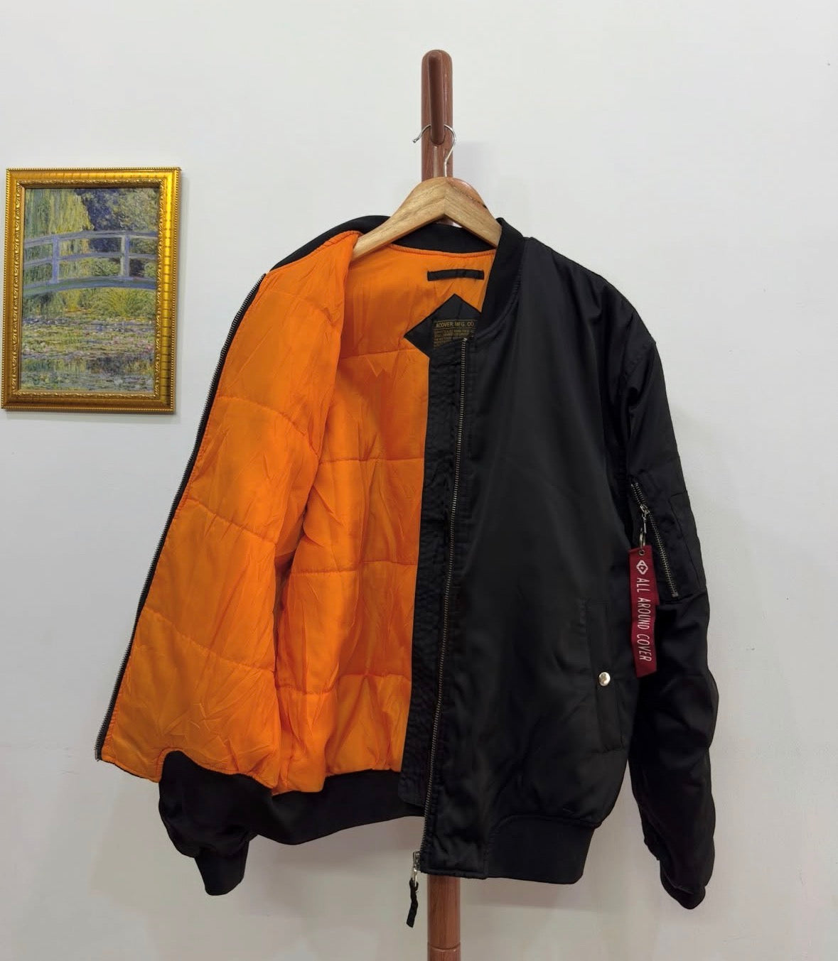 Black 'ACOVER ' MA1 Thick Oversize Jacket