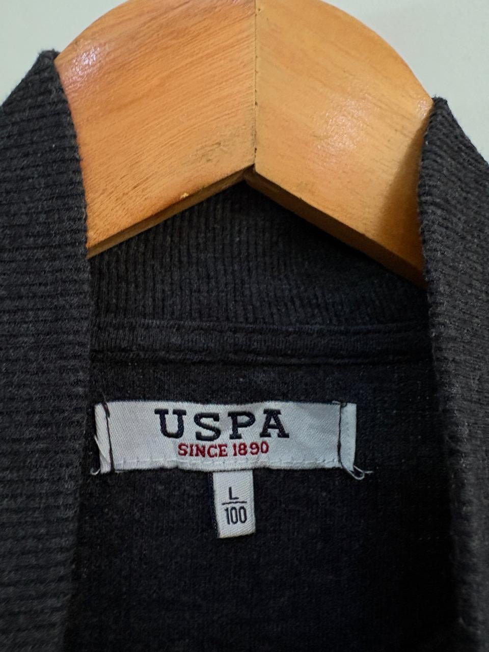 Dark Grey 'USPA' Quarterzip Sweater