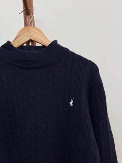Navy Blue Cableknit Mockneck