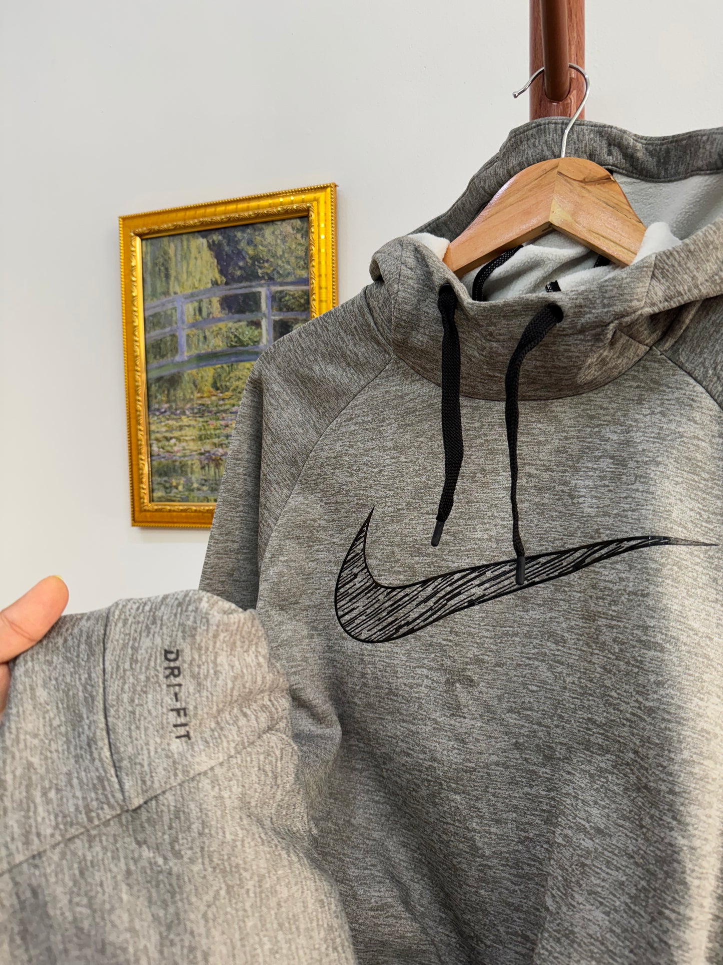 Grey Nike Big Swoosh Dri-Fit Hoodie