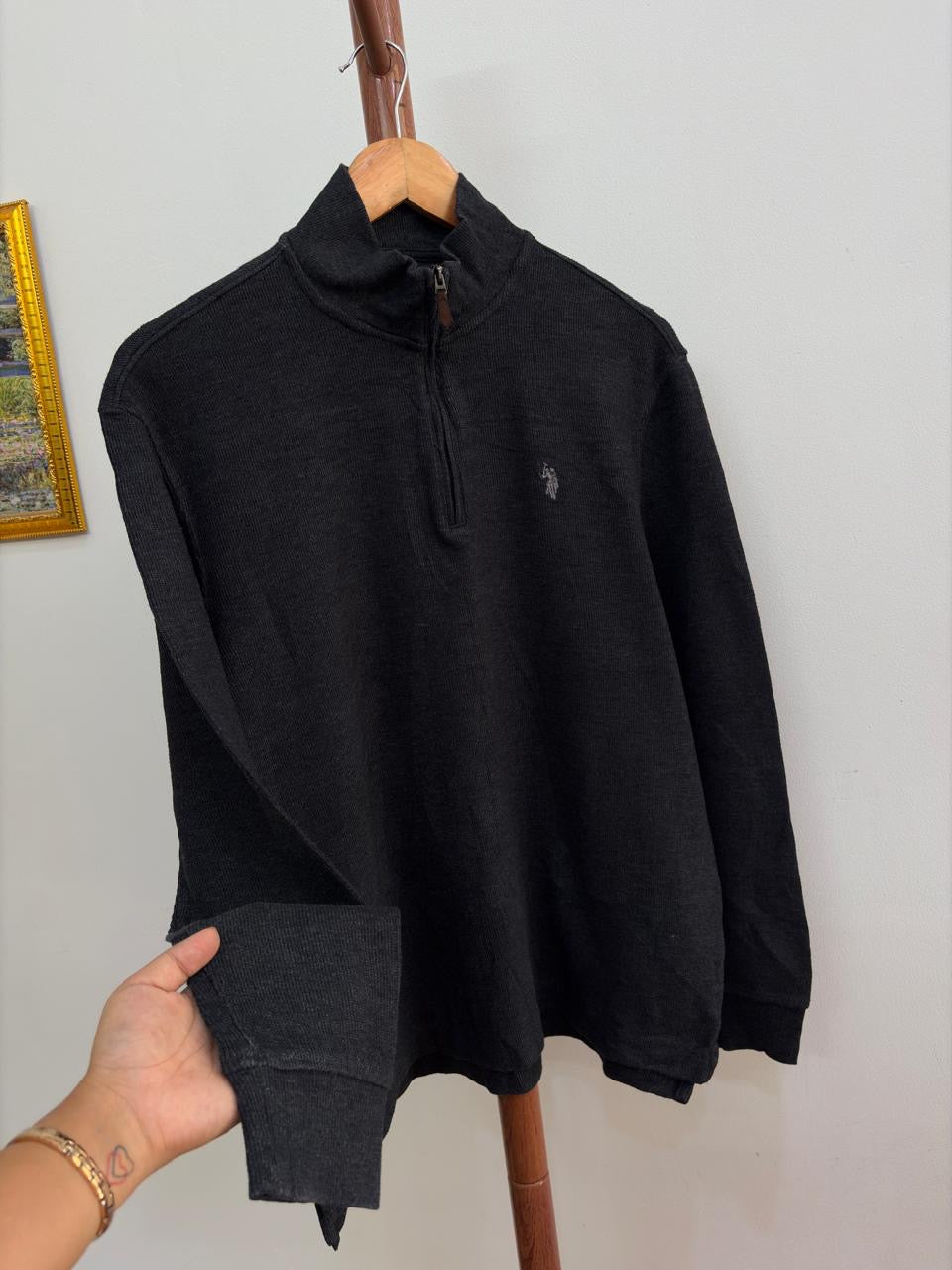 Dark Grey 'USPA' Quarterzip Sweater