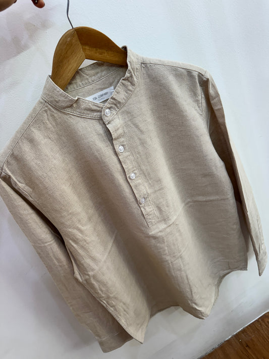 ‘YSK’ Beige Linen Mandarin Shirt