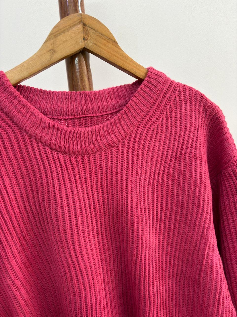 Pink Thick Ribbed Knitted Sweater