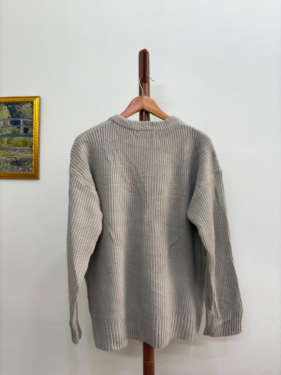 Beige Ribbed Knitted Sweater