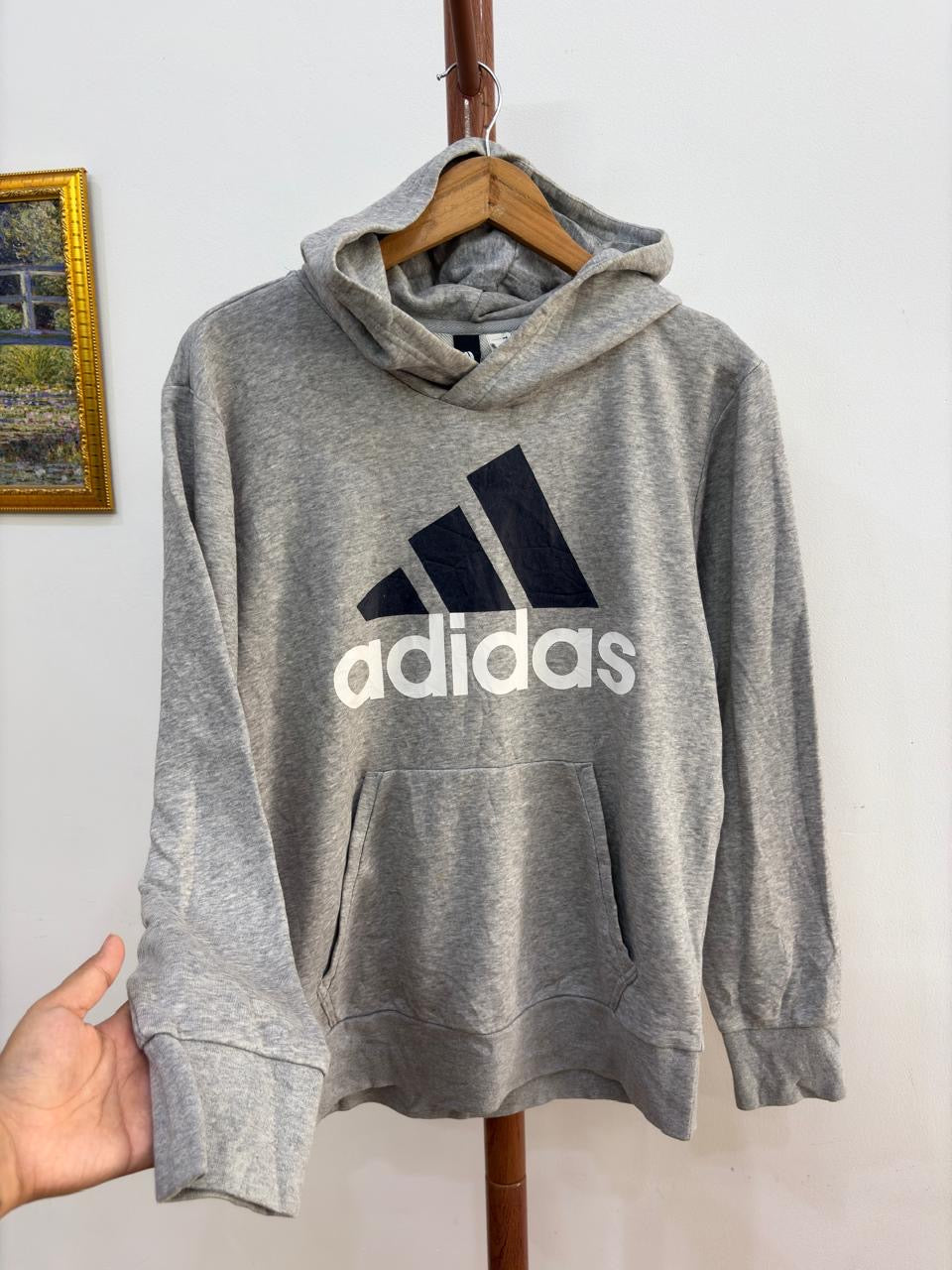 Grey 'Adidas' Big Logo Hoodie