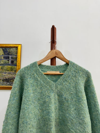 Green Artsy Fuzzy Soft Knitted Sweater