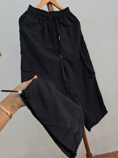 Black Baggy Parachute Pant