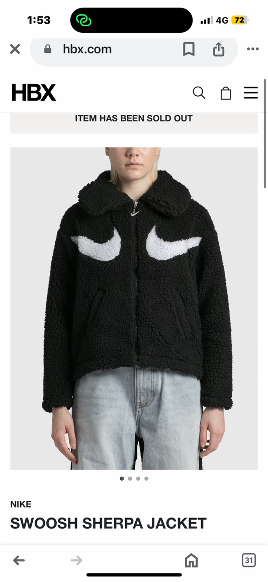 Black NIKE BIG SWOOSH SHERPA JACKET