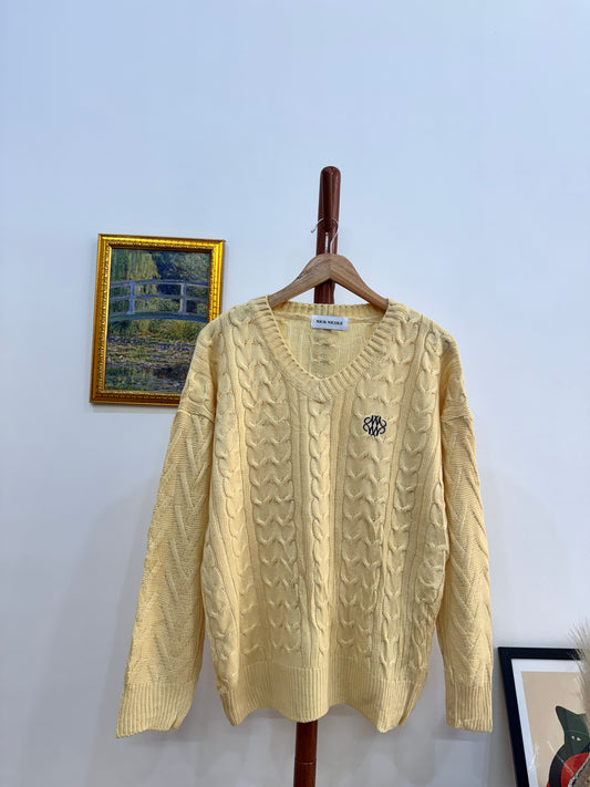 Butter Yellow V-neck Cable-Knit🧶