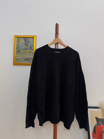 Black Thick Ribbed Knitted Sweater