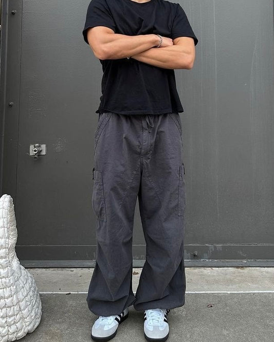 Grey Parachute Cargo Baggy Pant