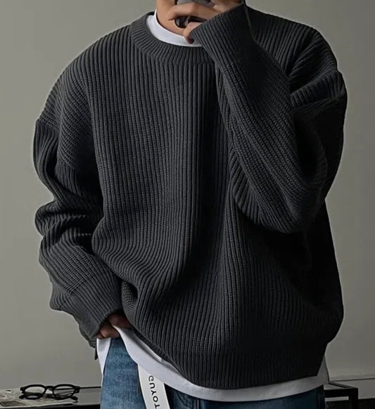 Grey 'Draw Fit' Thick Ribbed Knitted Sweater