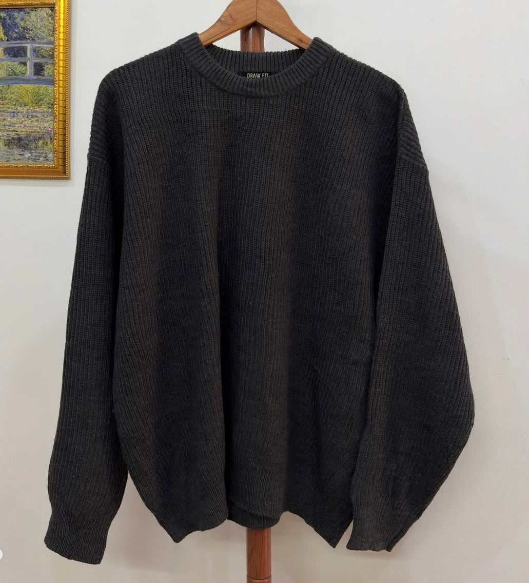 Grey 'Draw Fit' Thick Ribbed Knitted Sweater