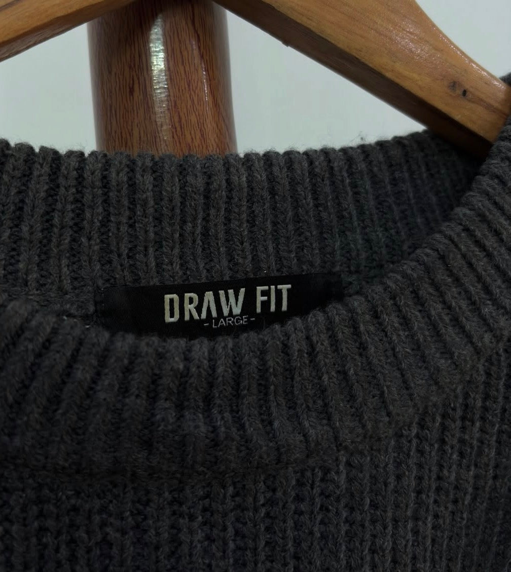 Grey 'Draw Fit' Thick Ribbed Knitted Sweater