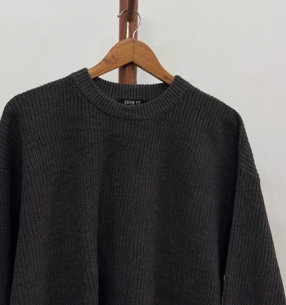Grey 'Draw Fit' Thick Ribbed Knitted Sweater