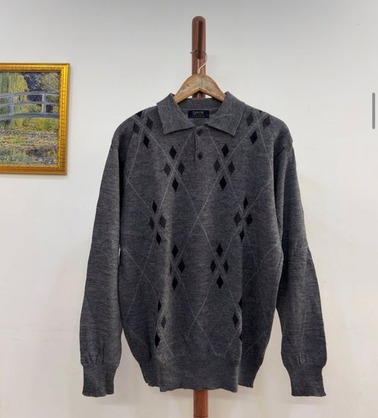 Vintage Grey Argyle Collared Polo Knit