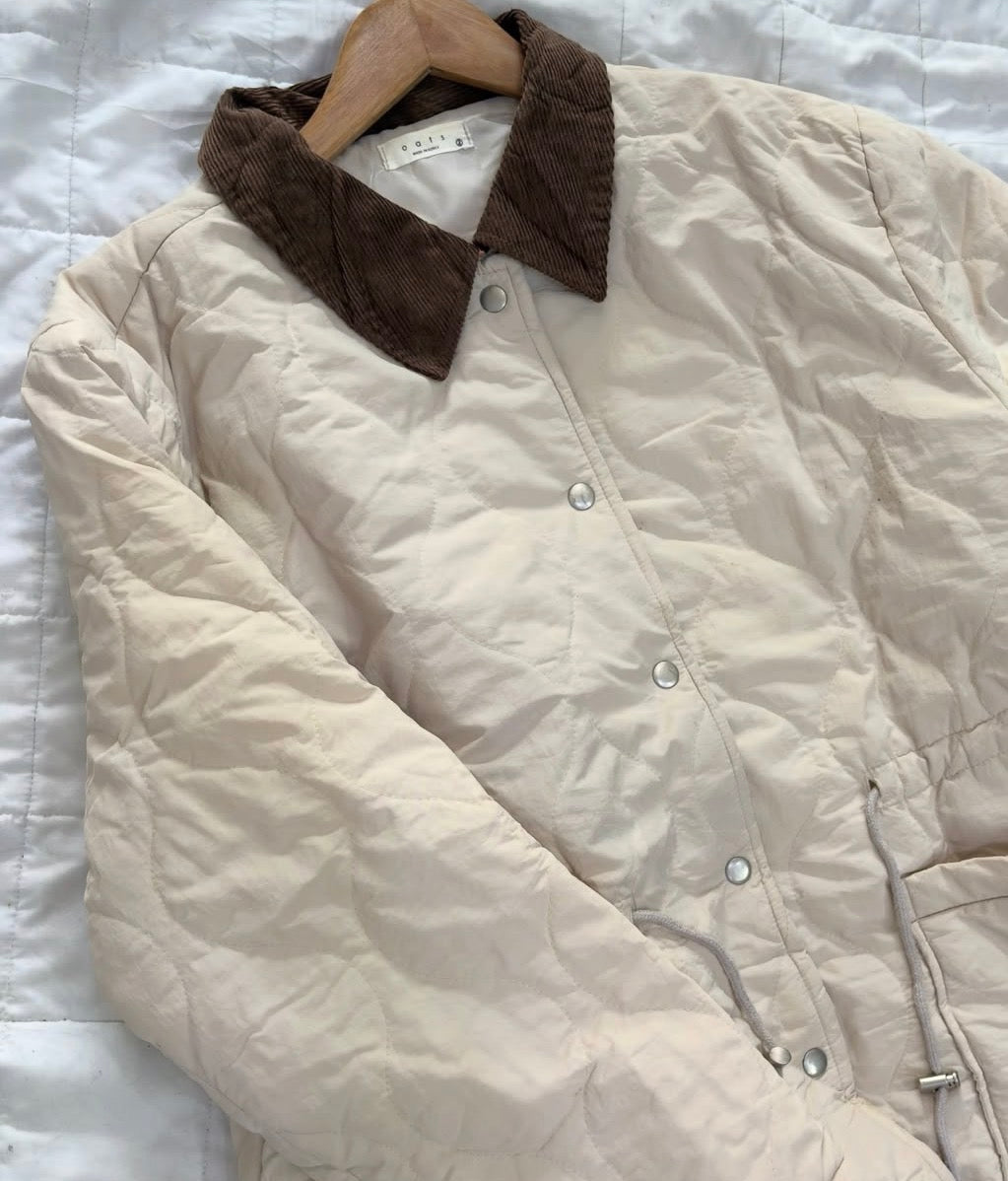 Beige Collared  Quilted Jacket