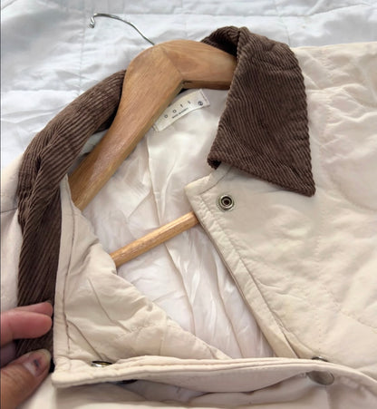 Beige Collared  Quilted Jacket