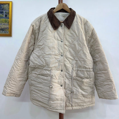 Beige Collared  Quilted Jacket