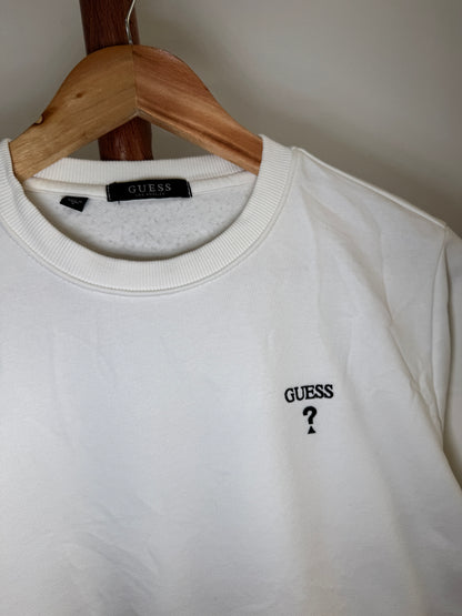 White ‘Guess’ Classic Embroidered Crewneck