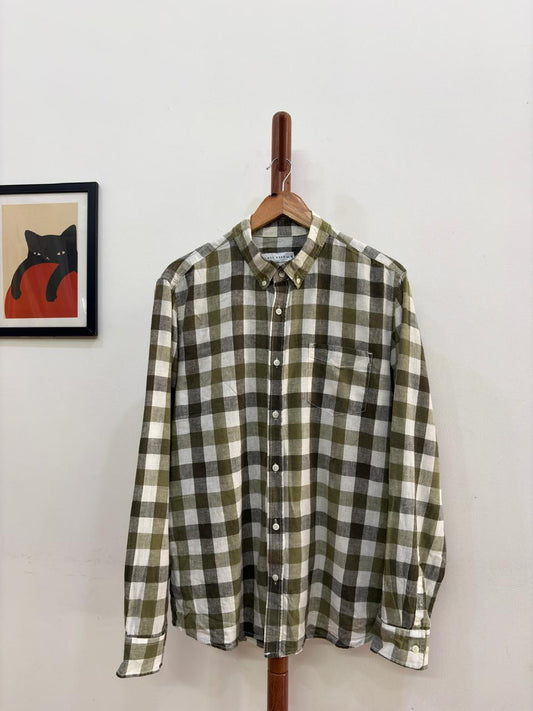 Green Checkered Linen Blend Shirt