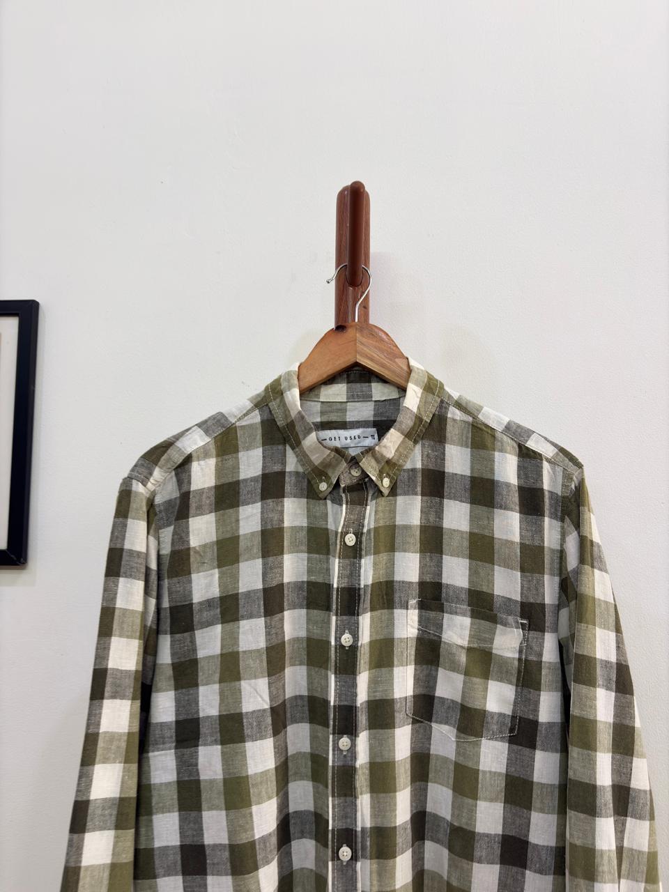 Green Checkered Linen Blend Shirt