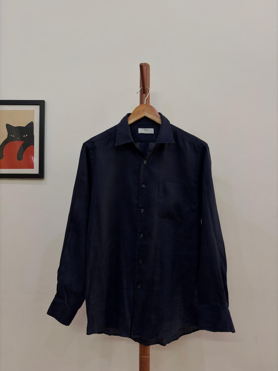 Uniqlo Navy Blue Linen Blend Shirt