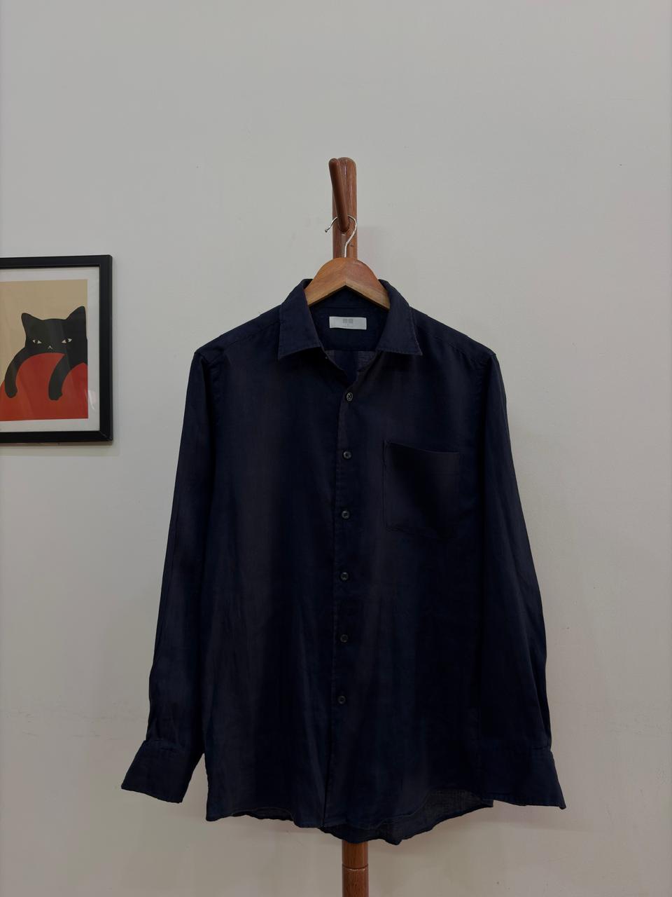Uniqlo Navy Blue Linen Blend Shirt