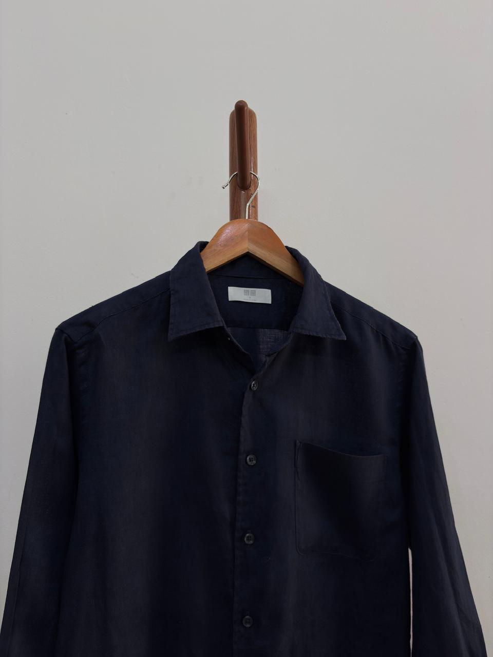 Uniqlo Navy Blue Linen Blend Shirt