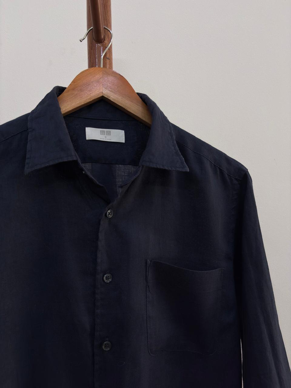 Uniqlo Navy Blue Linen Blend Shirt